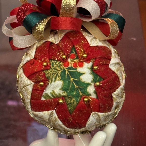 Christmas Tree Ornament, Cardinal Bird, Handmade Quilted Christmas Tree Ornament - Picture 3 of 16